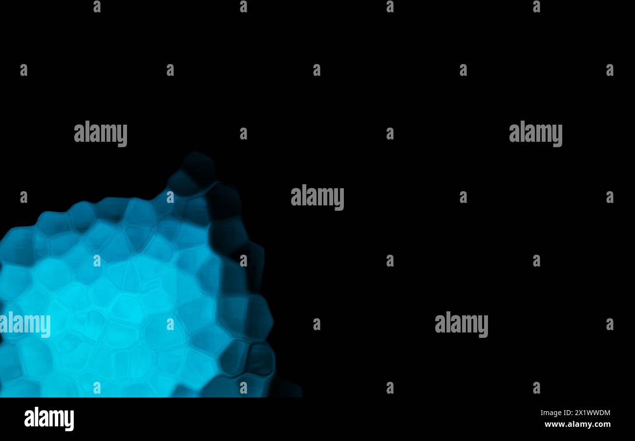 Blue Polygonal Shapes on black background. Honeycomb pattern. Stock Photo