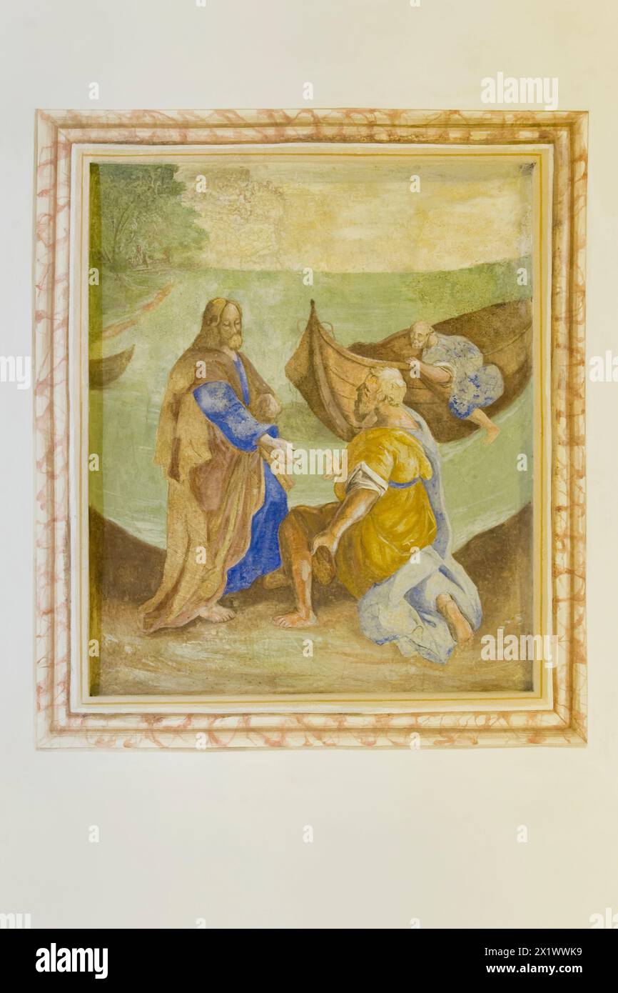 Conversion of Saint Peter. 16th Century Fresco. Castle of Naro. Cagli. Marche. Italy Stock Photo