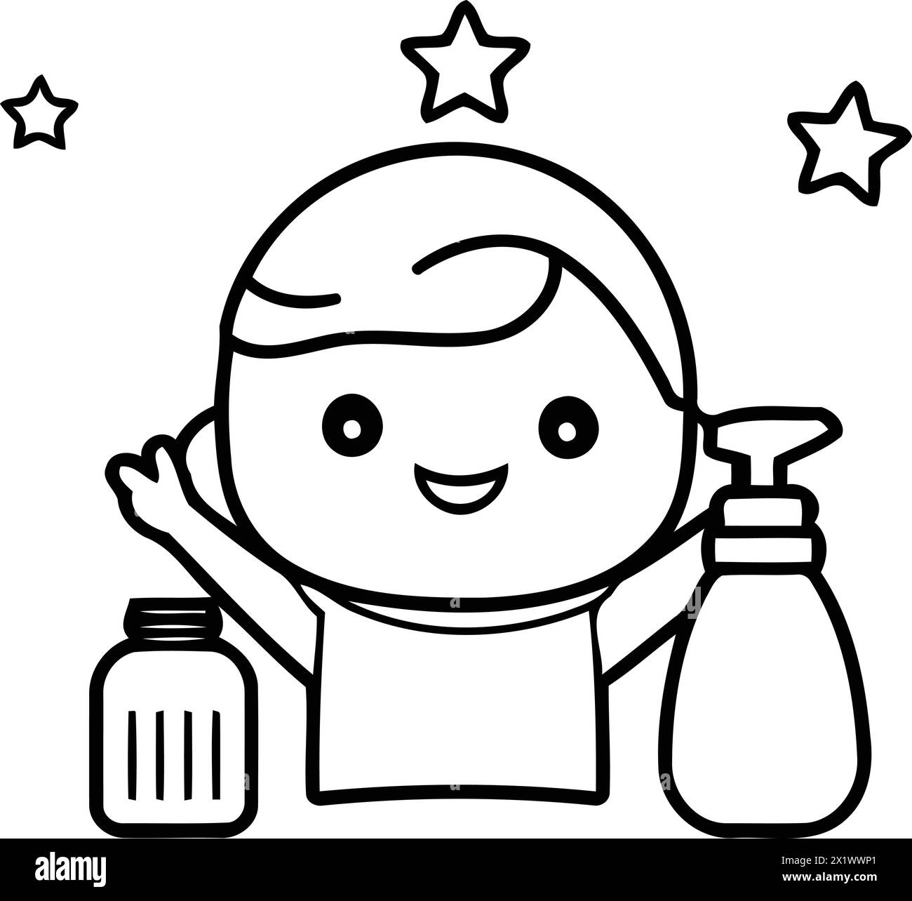 Cute face washing with soap and shower gel. Vector illustration Stock