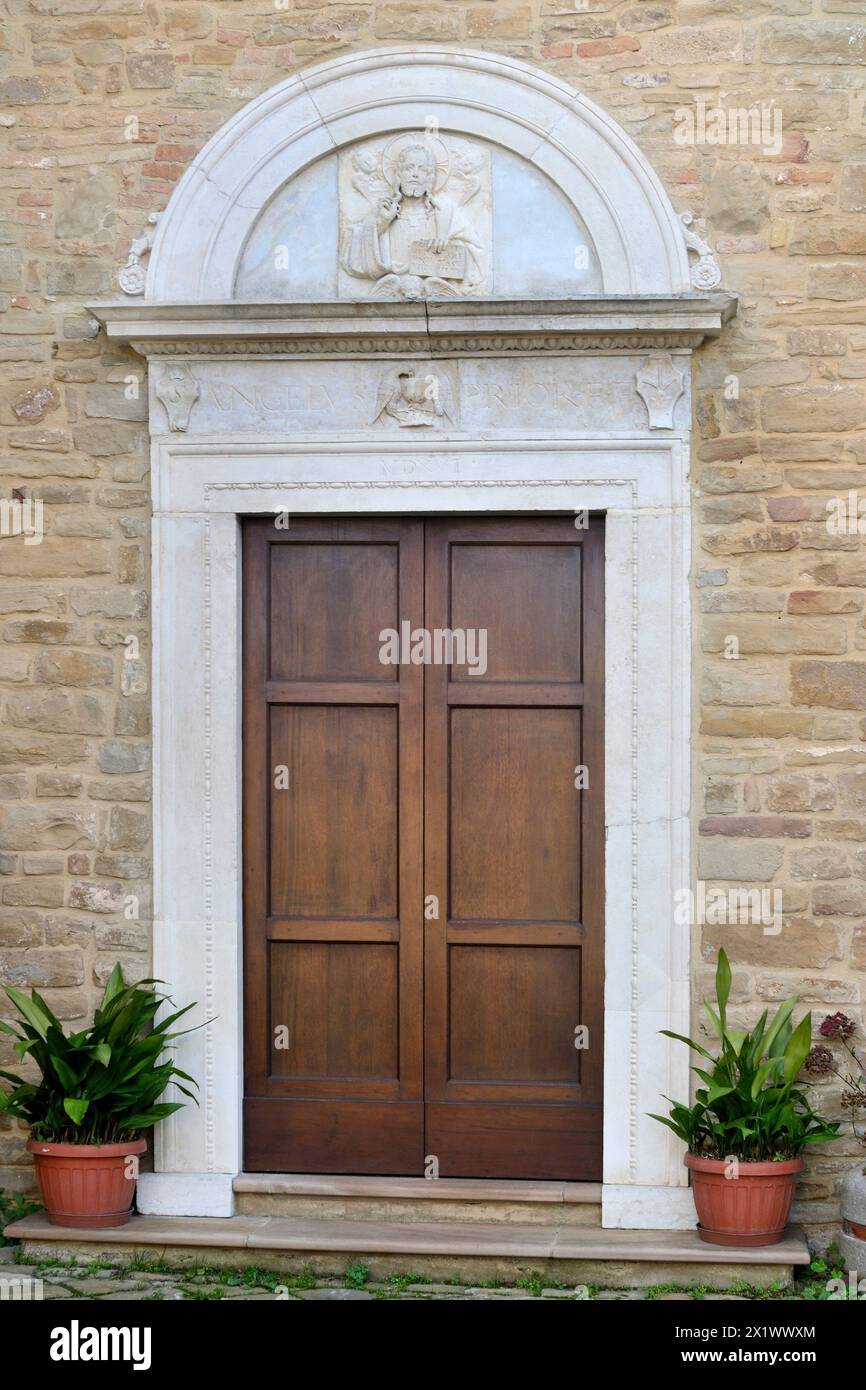 Portal of the Church of San Salvatore. Poggio Cupro Hamlet. Cupramontana. Marche. Italy Stock Photo