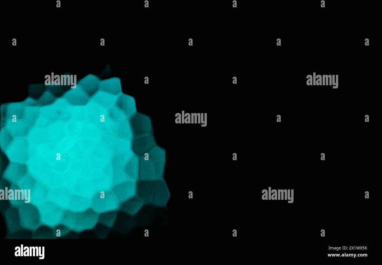 Blue Polygonal Shape on black background. Honeycomb pattern. Stock Photo