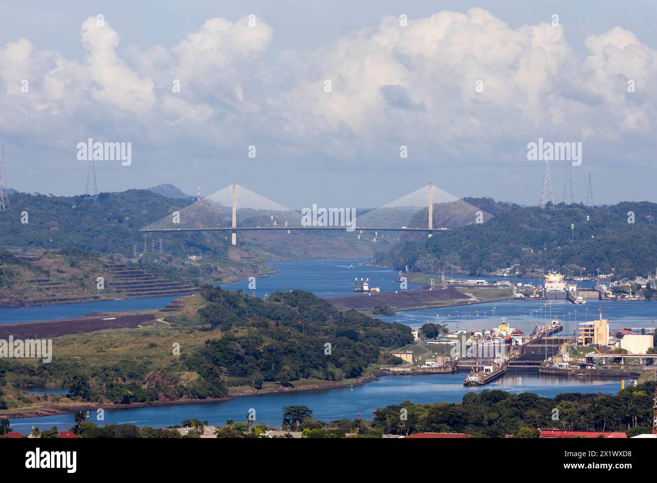 Majestic Centennial Bridge over the Panama Canal Stock Photo