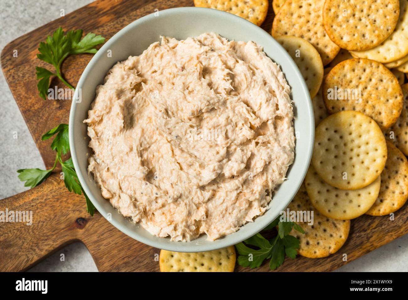 Homemade Creamy Crab Dip Appetizer with Round Crackers Stock Photo - Alamy