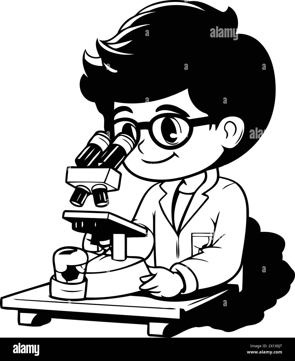 Scientist looking in microscope Black and White Stock Photos & Images ...