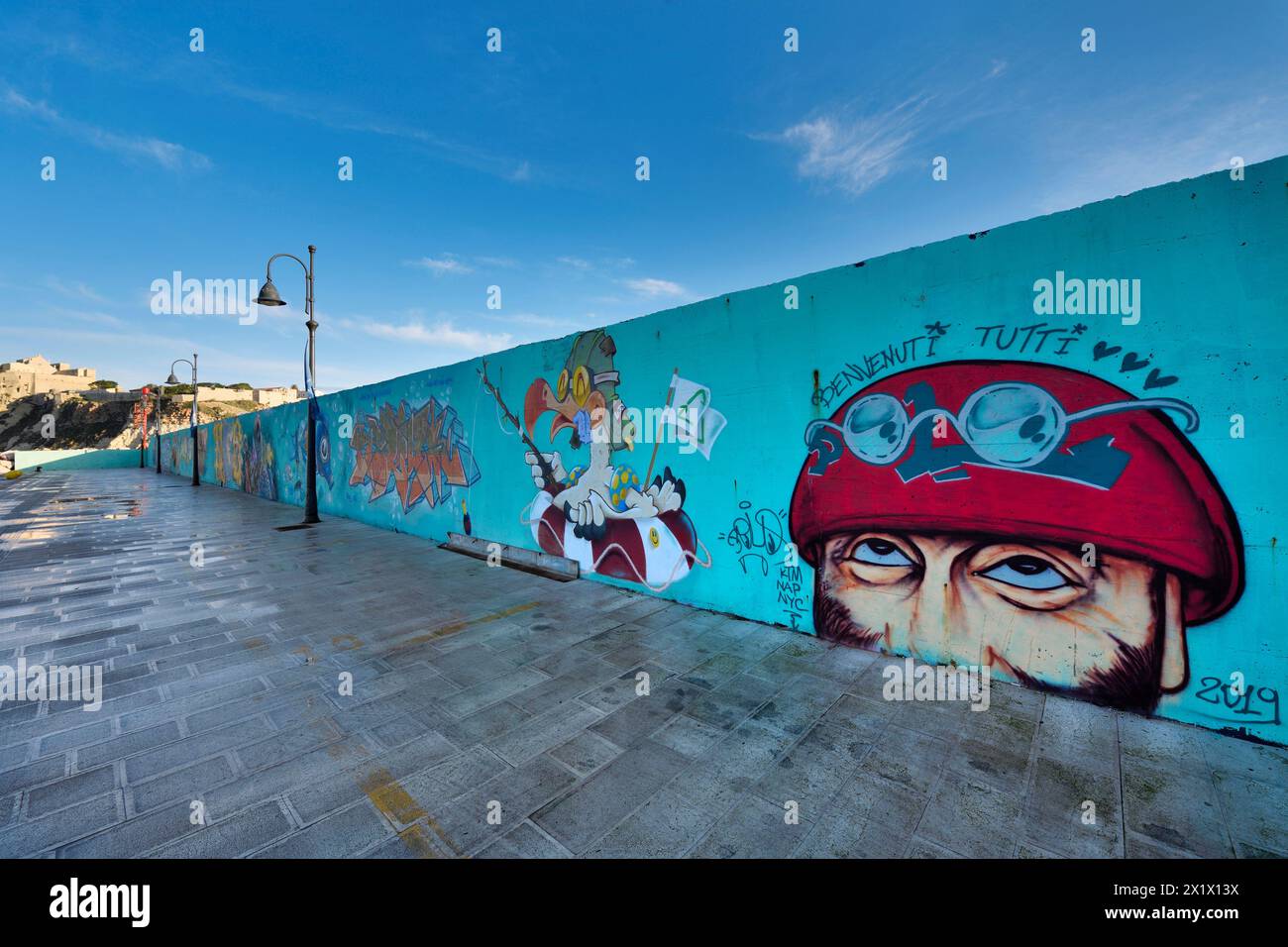 Murals of the Quay of the Port of San Domino. Tremiti Islands. Apulia. Italy Stock Photo
