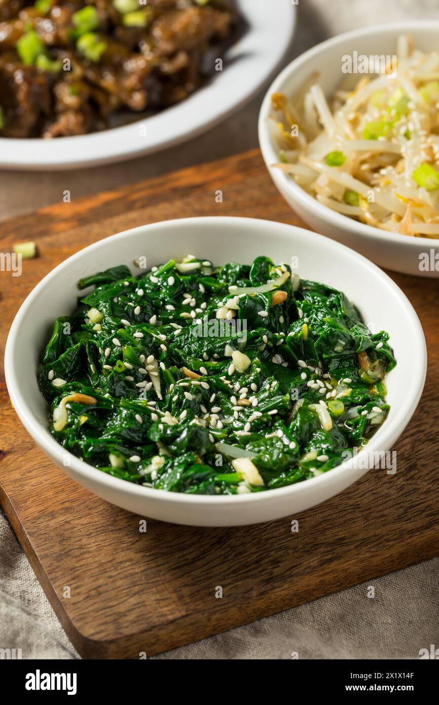 Homemade Korean Spinach Sigeumnchi Namul Banchan Side Dish Stock Photo
