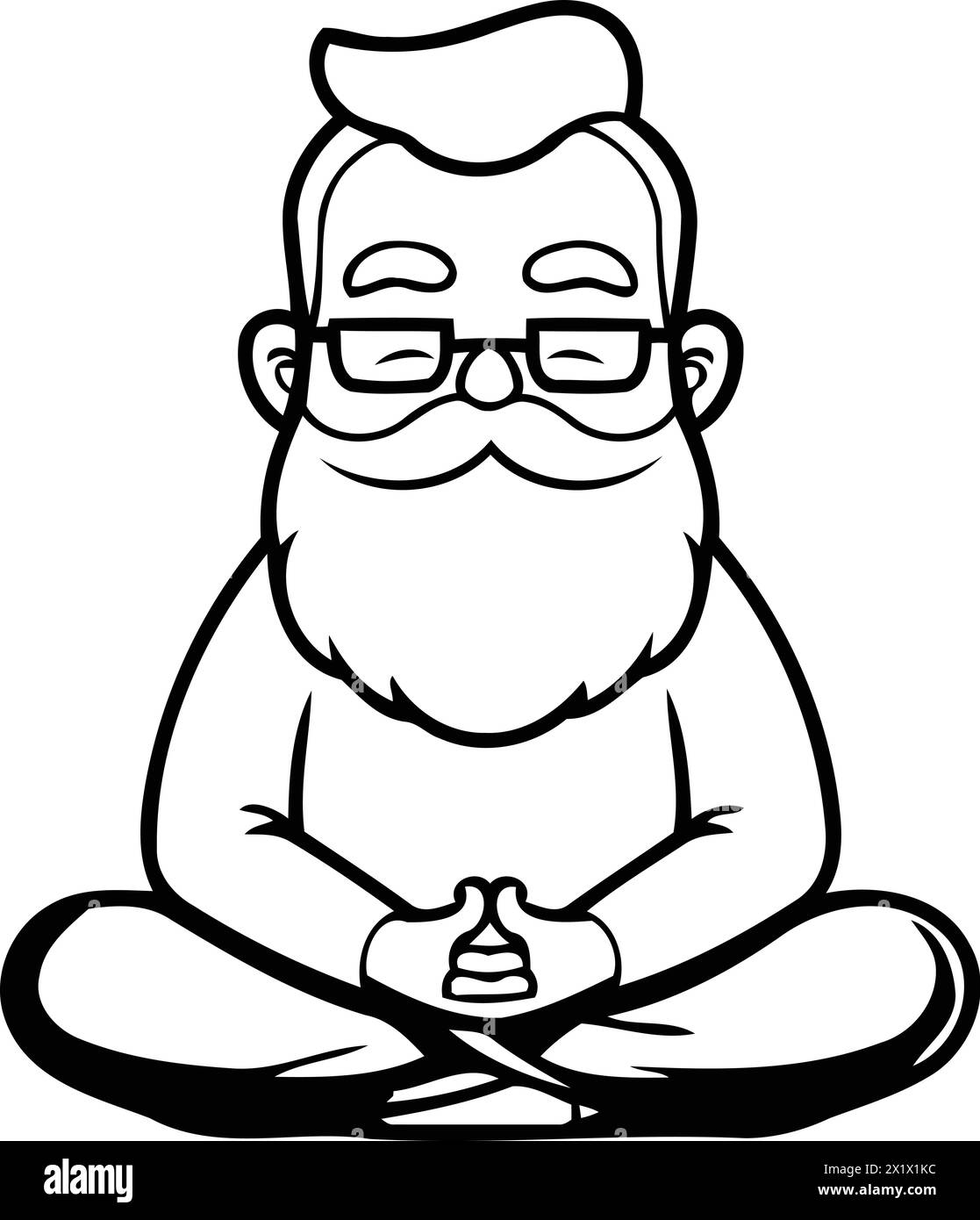 Vector illustration of cartoon old man meditating in lotus position. Stock Vector