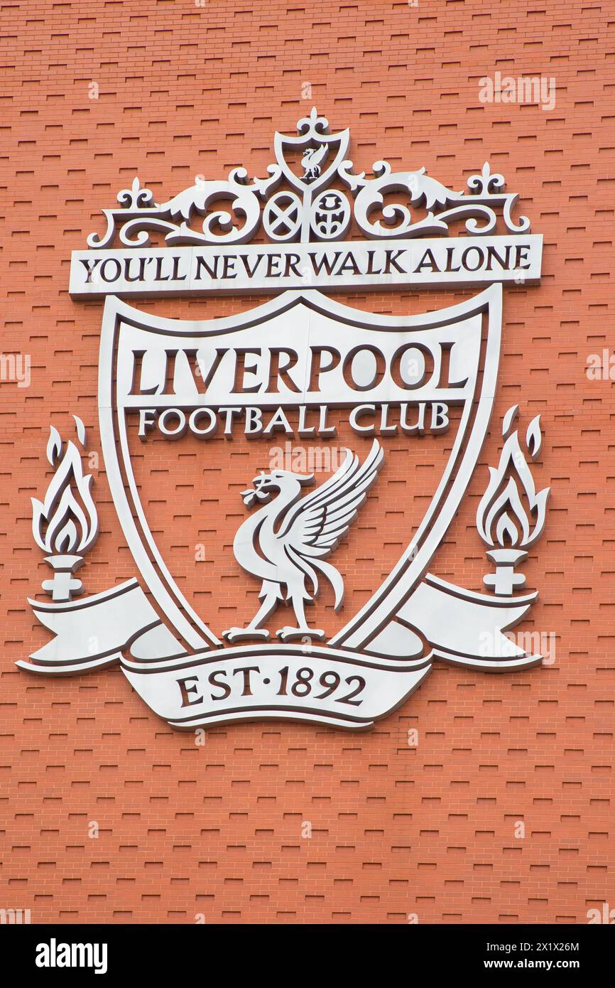 England, Liverpool - December 29, 2023: The Liverpool FC club crest at Anfield. Stock Photo