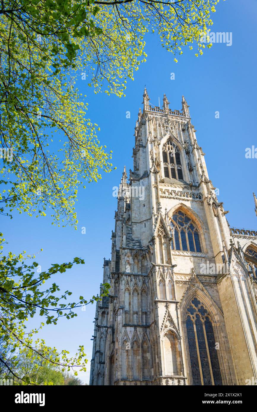 The west end bell towers of York Minster in springtime. Stock Photo