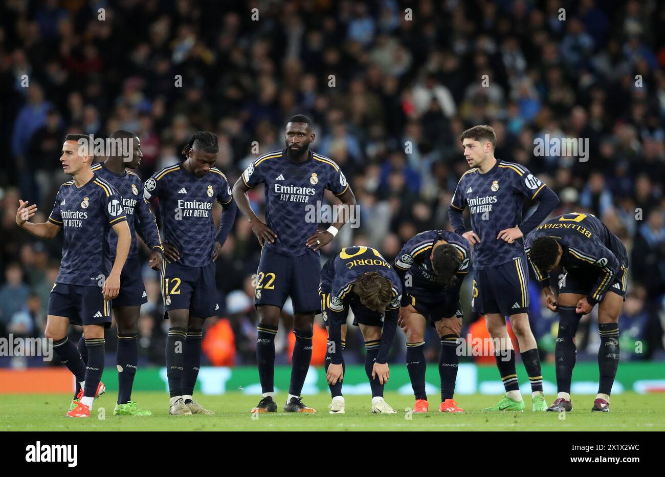 Etihad Stadium, Manchester, UK. 17th Apr, 2024. Champions League Football, Quarter Final, Manchester City versus Real Madrid; Real Madrid players prepare for the penalty shootout Credit: Action Plus Sports/Alamy Live News Stock Photo