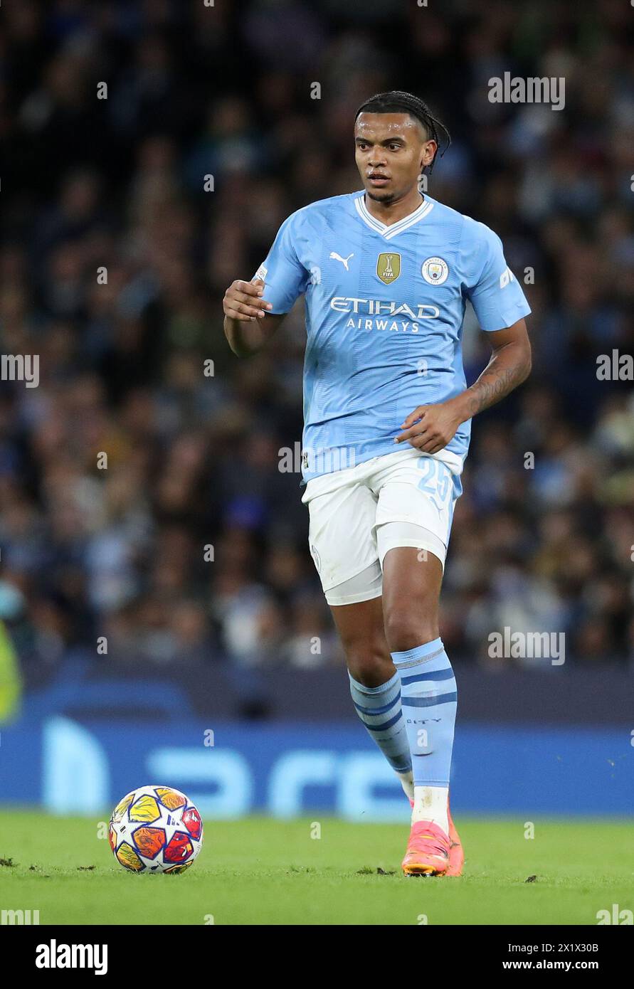 Etihad Stadium, Manchester, UK. 17th Apr, 2024. Champions League Football, Quarter Final, Manchester City versus Real Madrid; Manuel Akanji of Manchester City controls the ball Credit: Action Plus Sports/Alamy Live News Stock Photo