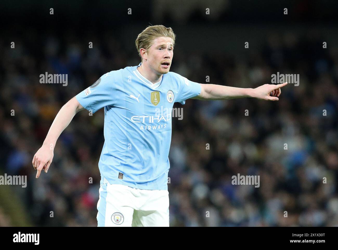 Etihad Stadium, Manchester, UK. 17th Apr, 2024. Champions League Football, Quarter Final, Manchester City versus Real Madrid; Kevin de Bruyne of Manchester City reacts Credit: Action Plus Sports/Alamy Live News Stock Photo