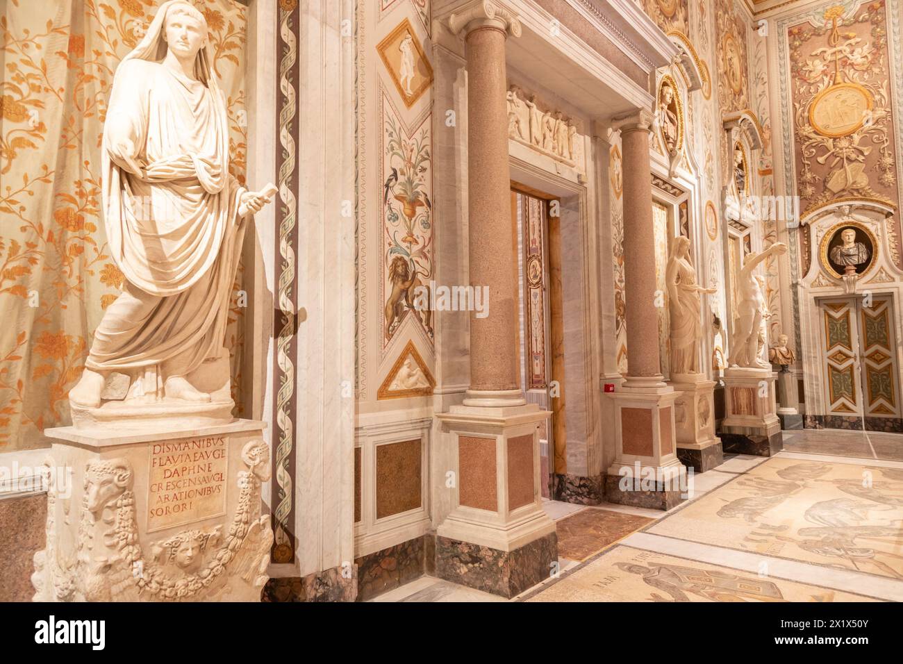 Rome, Italy - 28 December 2023: Galleria Borghese - Borghese Gallery - ancient art museum interior, sculptures in white marble Stock Photo