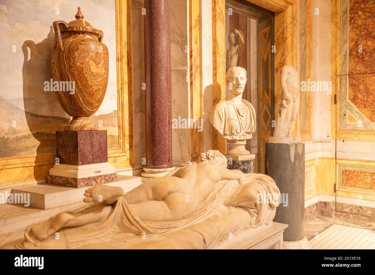 Rome, Italy - 28 December 2023: Galleria Borghese - Borghese Gallery - ancient art museum interior, sculptures in white marble Stock Photo