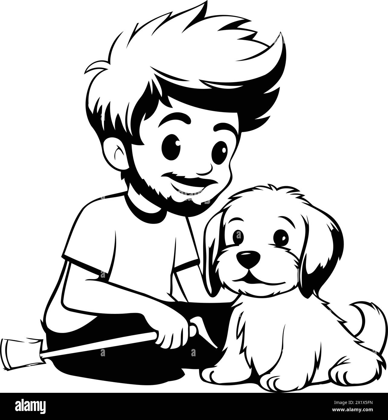 Vector illustration of a boy and his dog on a white background Stock ...