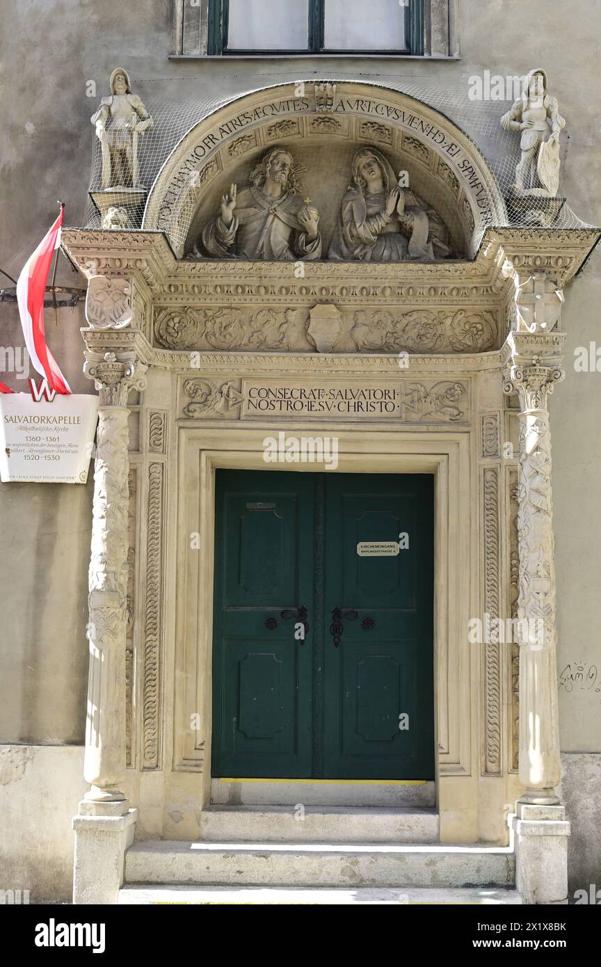 Vienna, Austria. Entrance to the Salvator Chapel. The Salvator Church in the Old Town Hall complex in Vienna was built in the 14th century Stock Photo