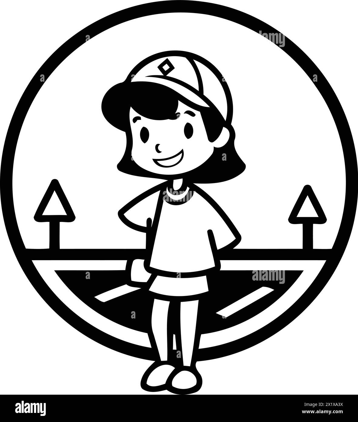 Cute little girl wearing safety helmet. Cartoon character design. Vector illustration. Stock Vector