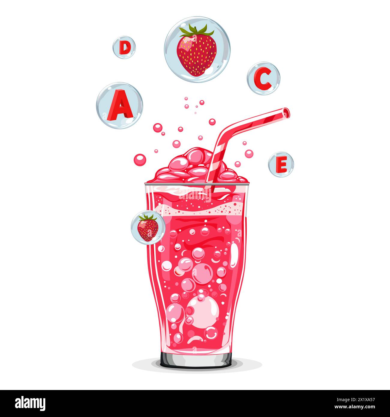 Healthy red strawberry oxygen cocktail with air bubbles. Isolated ...