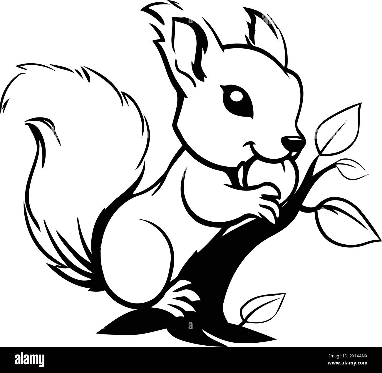 Vector illustration of a cute squirrel sitting on a tree branch and