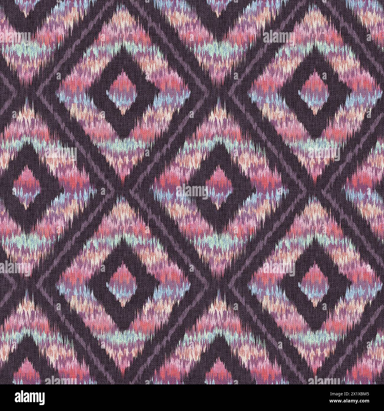Vintage seamless pattern in Ikat style. Abstract pattern for home decor in retro style. Retro colorful ikat texture. Stock Photo