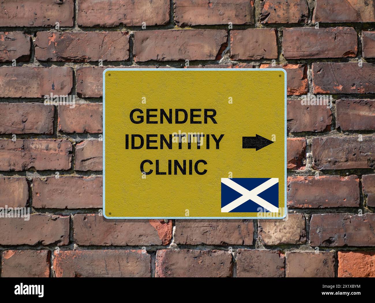 Gender identity clinic sign with flag of Scotland. Composite concept image. Stock Photo