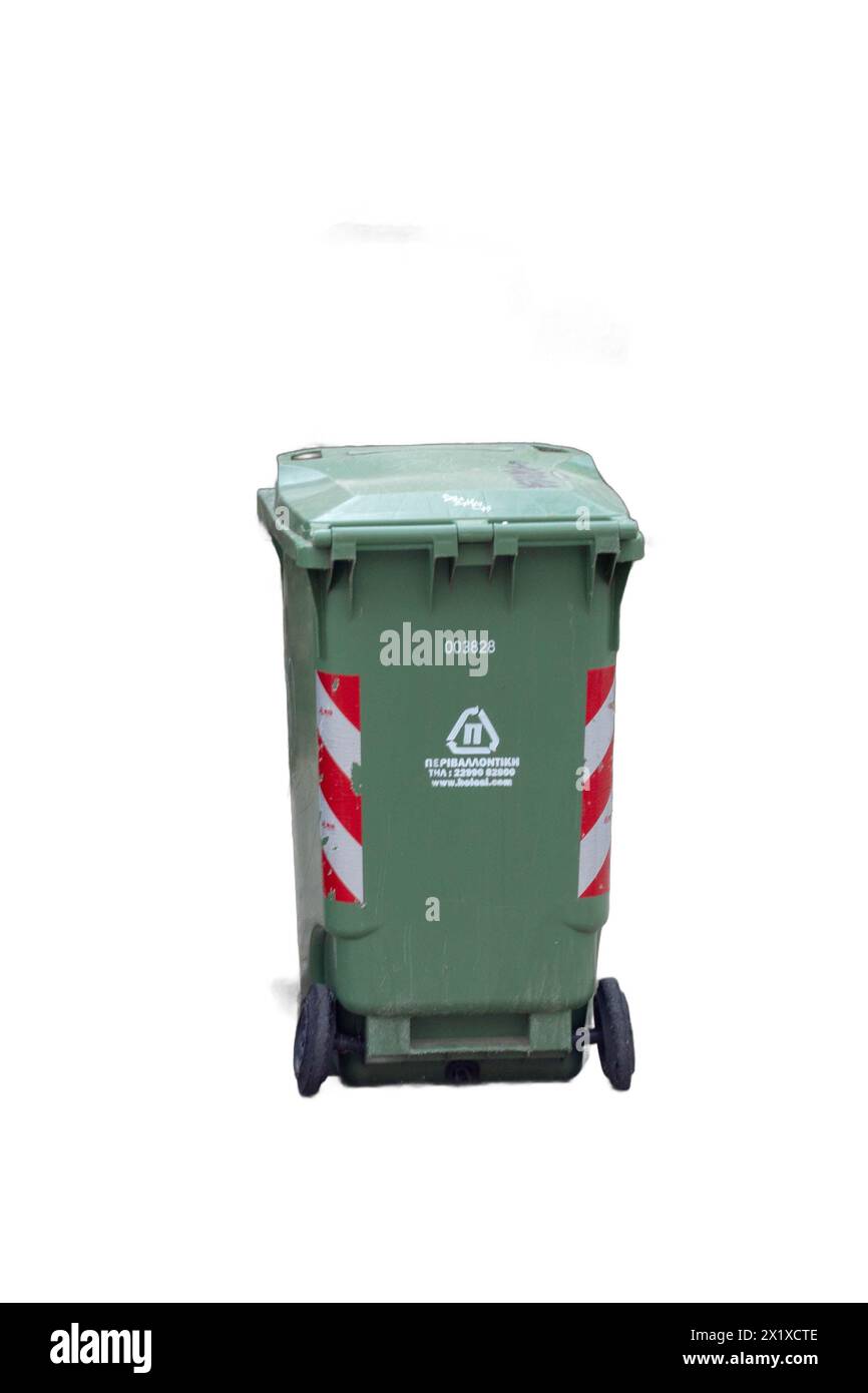 Isolated trash bins in various colors and styles, ready for waste management designs, environmental campaigns, and urban scenes Stock Photo