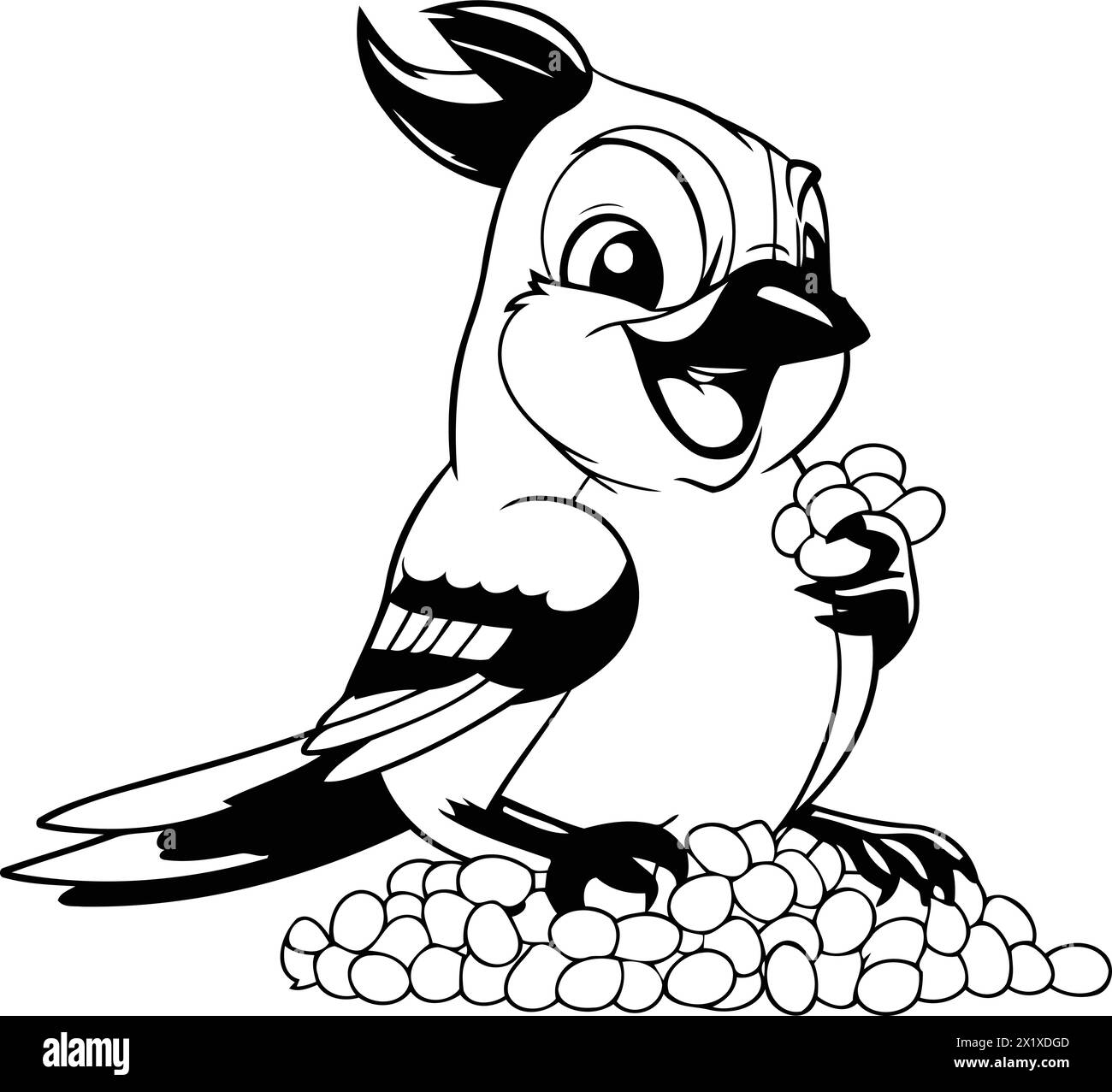 Blue jay sitting on a pile of chickpeas and eating Stock Vector