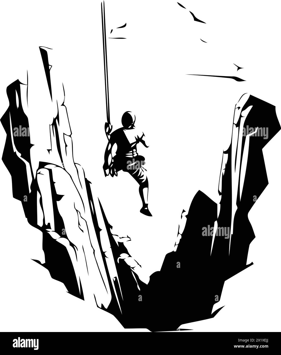 Man climbing up the mountain. Vector illustration of a man climbing a ...