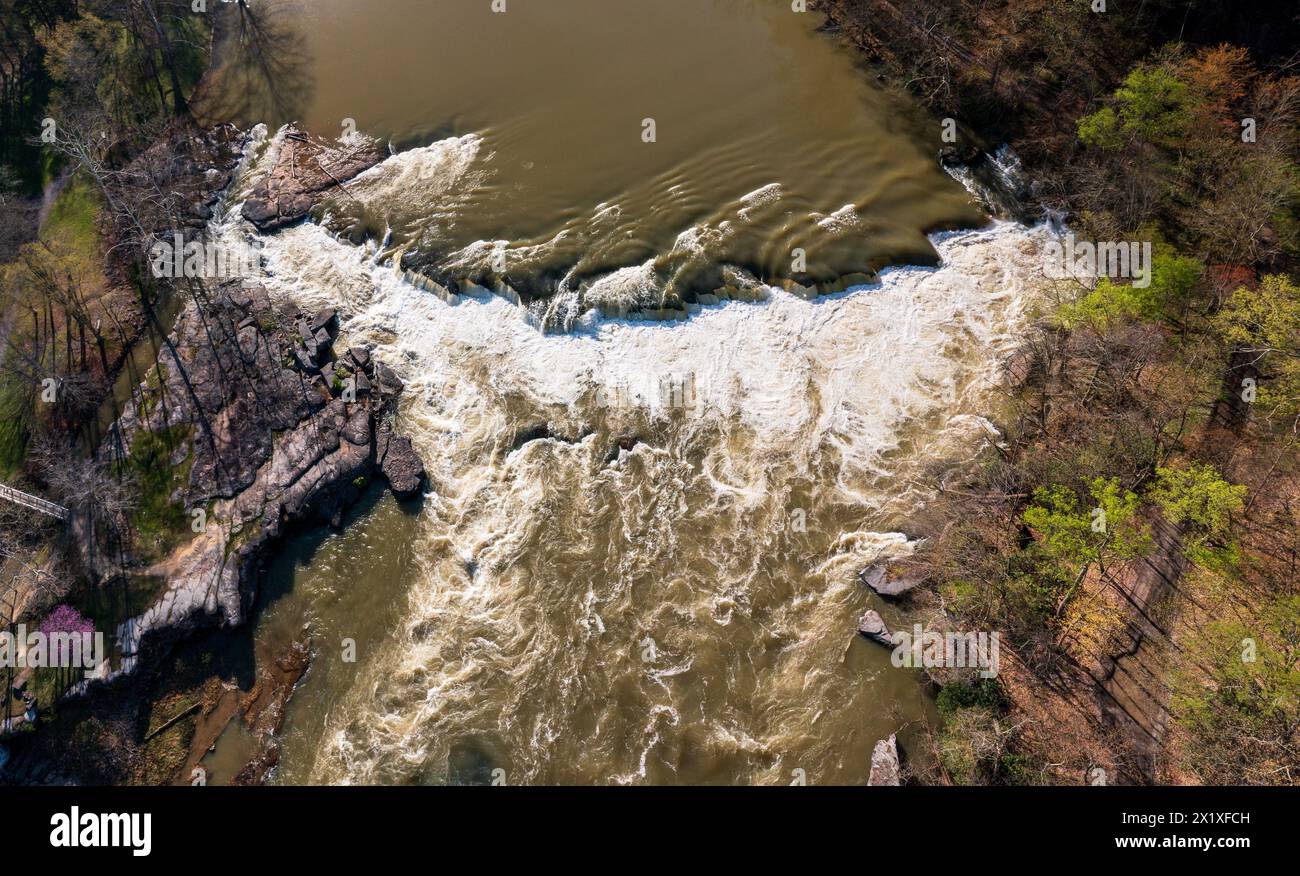 Aerial vertical view of Valley Falls State Park near Fairmont in West