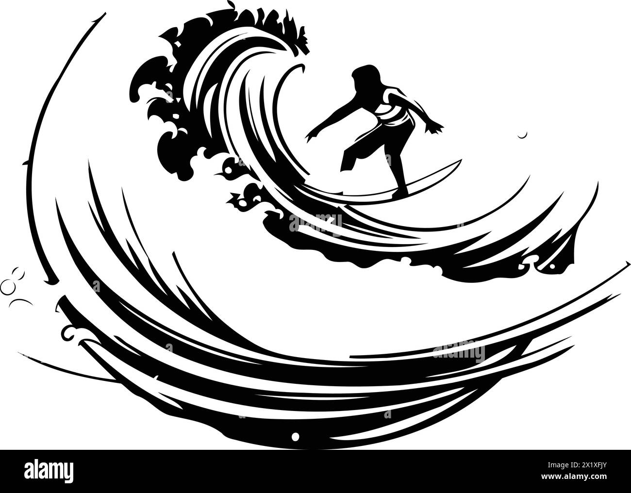 Surfer on the wave. Vector illustration in cartoon style isolated on white background. Stock Vector