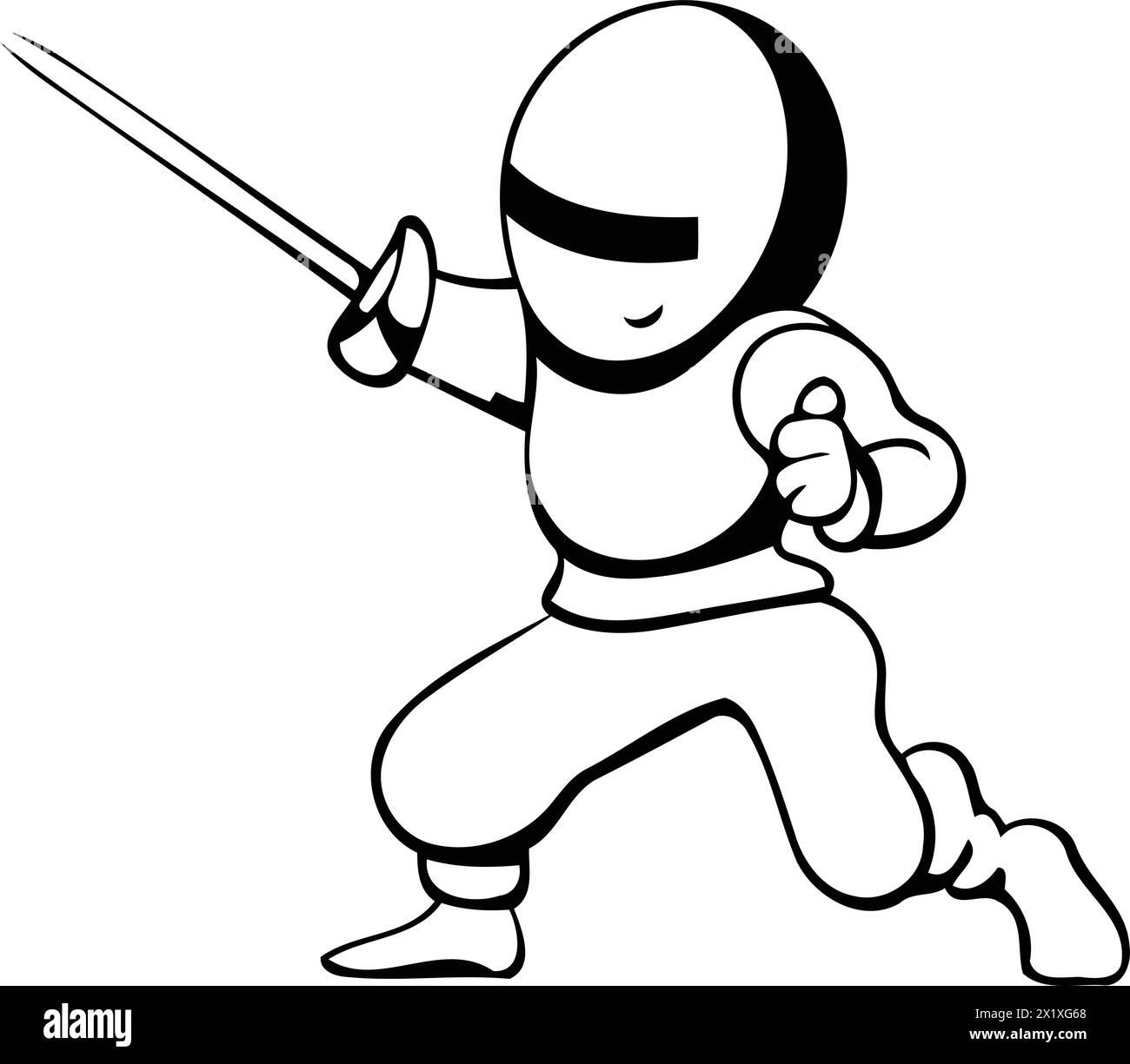 Fencer in white suit holding a sword. Cartoon style vector illustration. Stock Vector