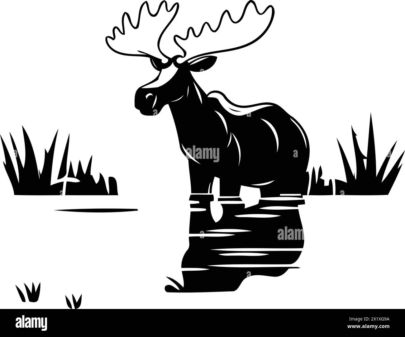 Moose in a pond. Vector illustration of a moose. Stock Vector