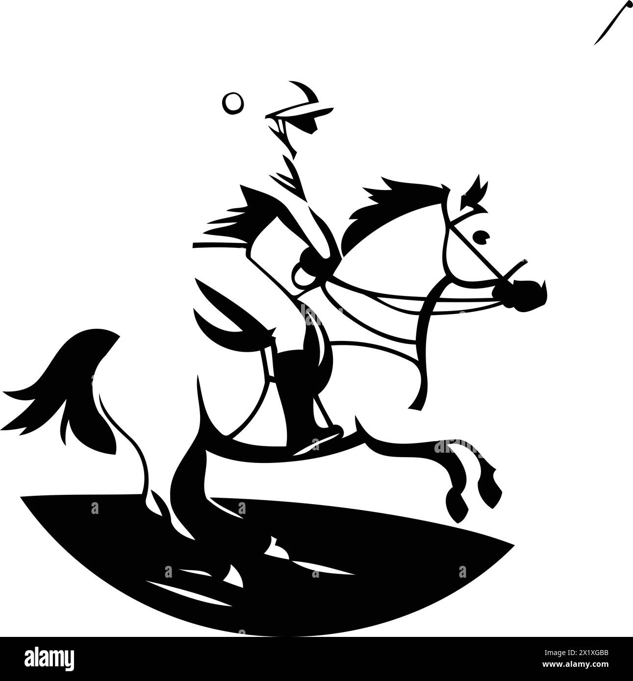 Horse polo player vector illustration. Retro style image of a horseman