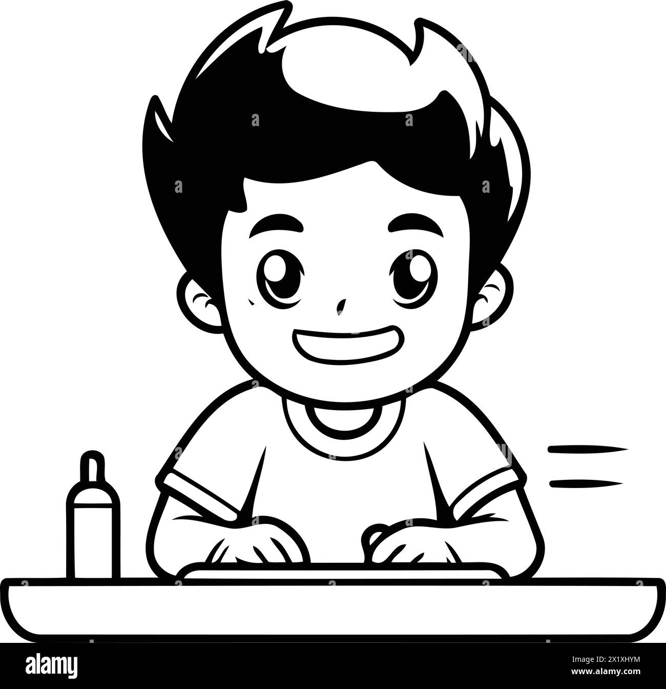 Cute boy brushing teeth in bathroom. Vector illustration in flat style
