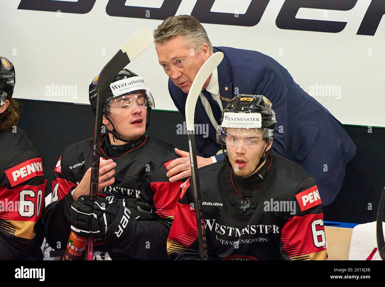 Harold Kreis DEB National coach of Germany, headcoach, team manager, Bundestrainer,  in the match GERMANY - SLOVAKIA  Friendly match DEB ICE HOCKEY, World Championship 2024 preparation in Kaufbeuren Germany, Apr 18, 2024,  Season 2023/2024, Slowakei,  Photographer: ddp images / star-images Stock Photo