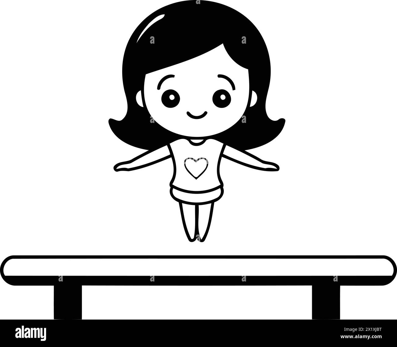 Cartoon cute girl doing exercise on the balance beam. Vector ...