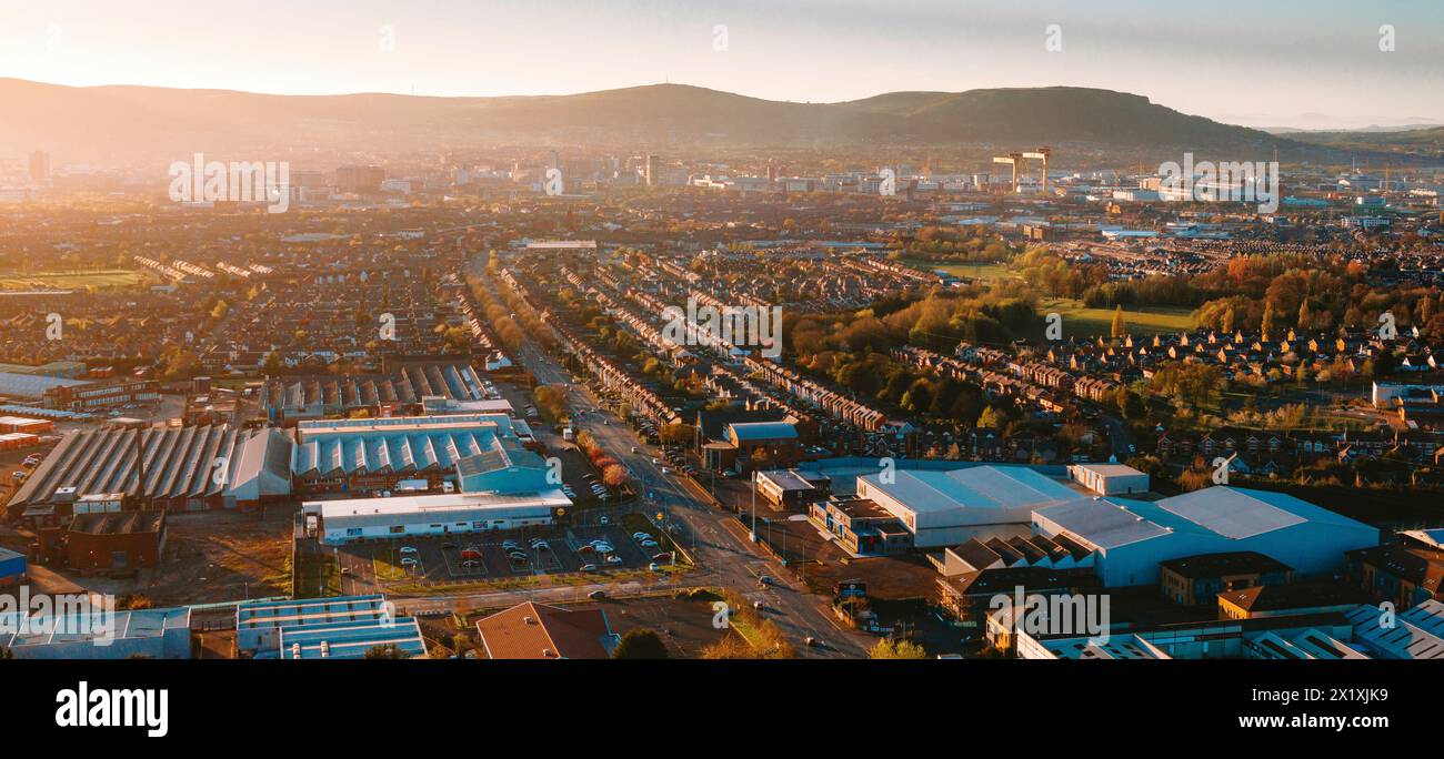 Aerial view over east Belfast, and the Castlereagh Road Stock Photo