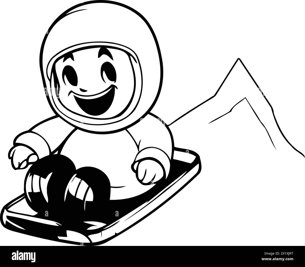 Cartoon astronaut sliding down the mountain. Vector illustration in cartoon style. Stock Vector