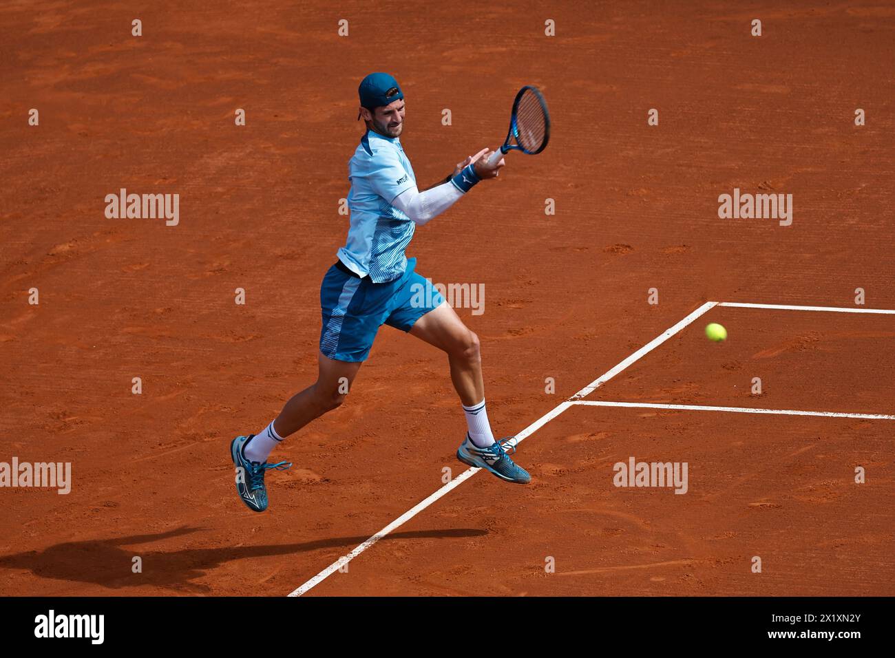 Andrea Vavassori (ITA), APRIL17, 2024 - Tennis : Andrea Vavassori during singles 2nd round match against Roberto Bautista Agut on the Barcelona Open Banc Sabadell tennis tournament at the Real Club de Tenis de Barcelona in Barcelona, Spain. Credit: Mutsu Kawamori/AFLO/Alamy Live News Stock Photo