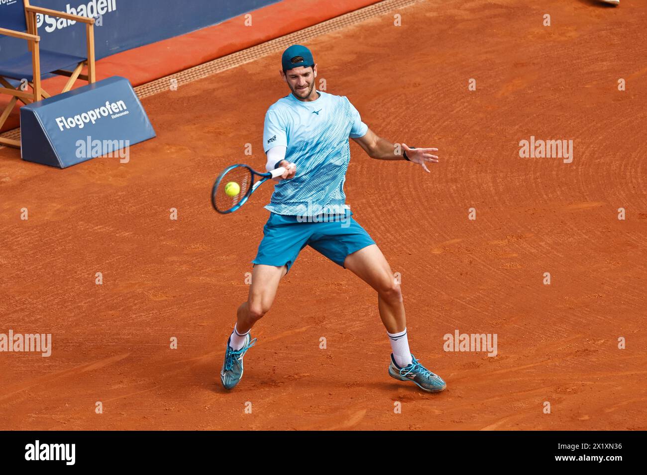 Andrea Vavassori (ITA), APRIL17, 2024 - Tennis : Andrea Vavassori during singles 2nd round match against Roberto Bautista Agut on the Barcelona Open Banc Sabadell tennis tournament at the Real Club de Tenis de Barcelona in Barcelona, Spain. Credit: Mutsu Kawamori/AFLO/Alamy Live News Stock Photo