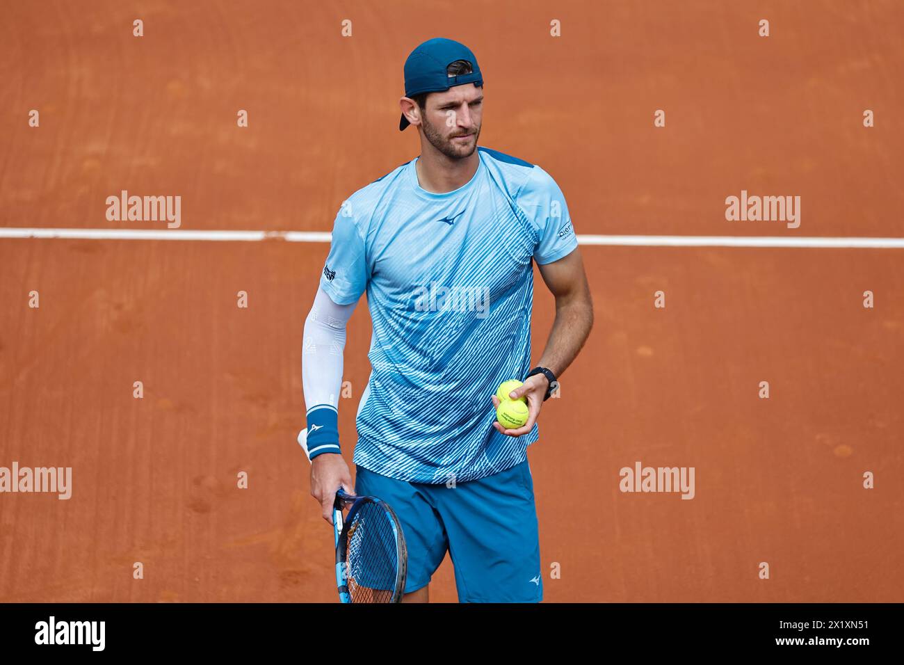 Andrea Vavassori (ITA), APRIL17, 2024 - Tennis : Andrea Vavassori during singles 2nd round match against Roberto Bautista Agut on the Barcelona Open Banc Sabadell tennis tournament at the Real Club de Tenis de Barcelona in Barcelona, Spain. Credit: Mutsu Kawamori/AFLO/Alamy Live News Stock Photo