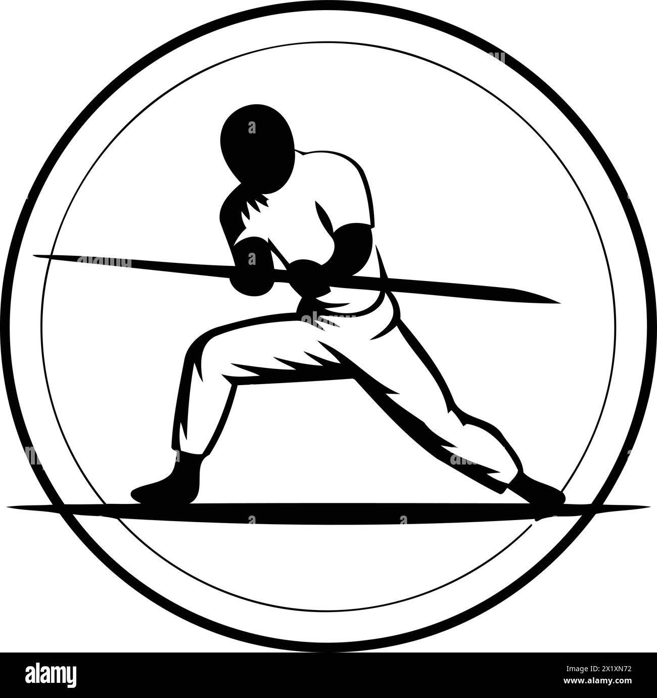 Fencing logo template. Silhouette of a female fencer with a sword Stock Vector