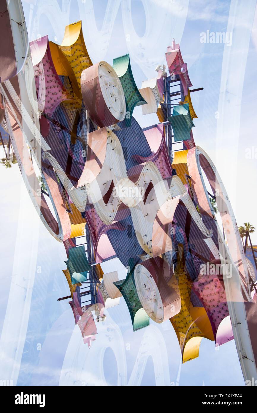 Double exposure of abandoned and discarded neon signs in the Neon Museum aka Neon boneyard in Las Vegas, Nevada. Stock Photo