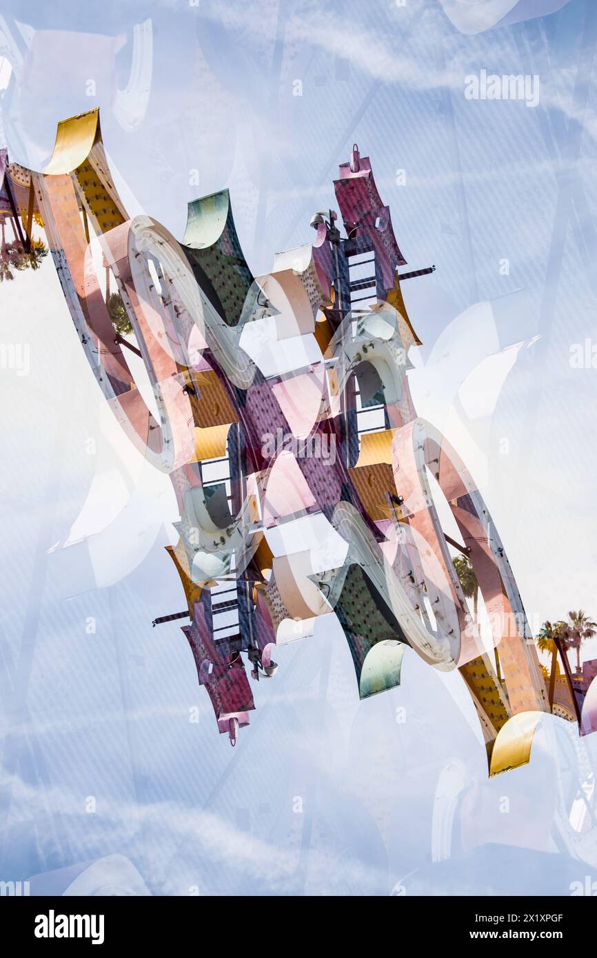 Double exposure of abandoned and discarded neon signs in the Neon Museum aka Neon boneyard in Las Vegas, Nevada. Stock Photo