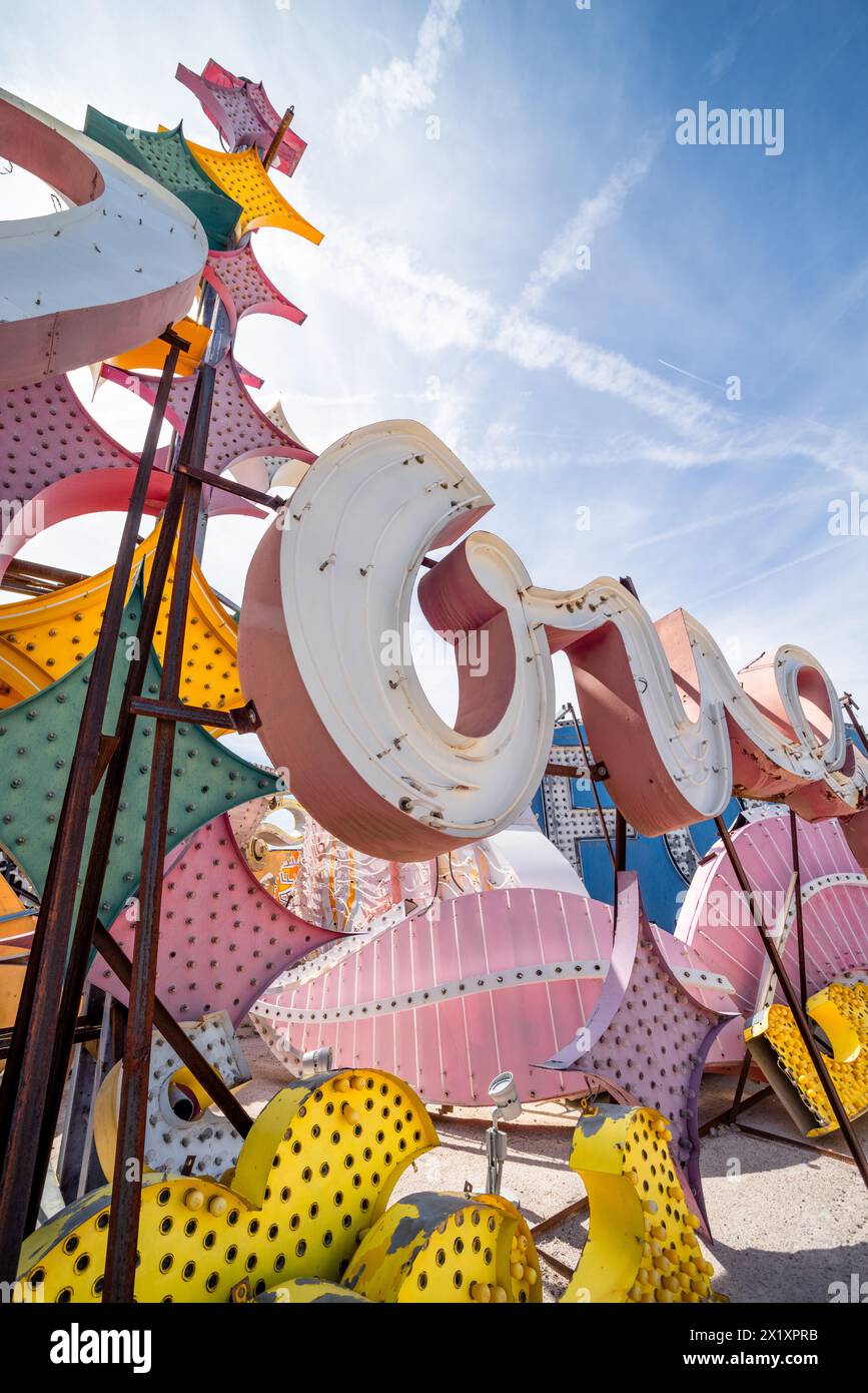 Abandoned and discarded neon signs in the Neon Museum aka Neon boneyard in Las Vegas, Nevada. Stock Photo