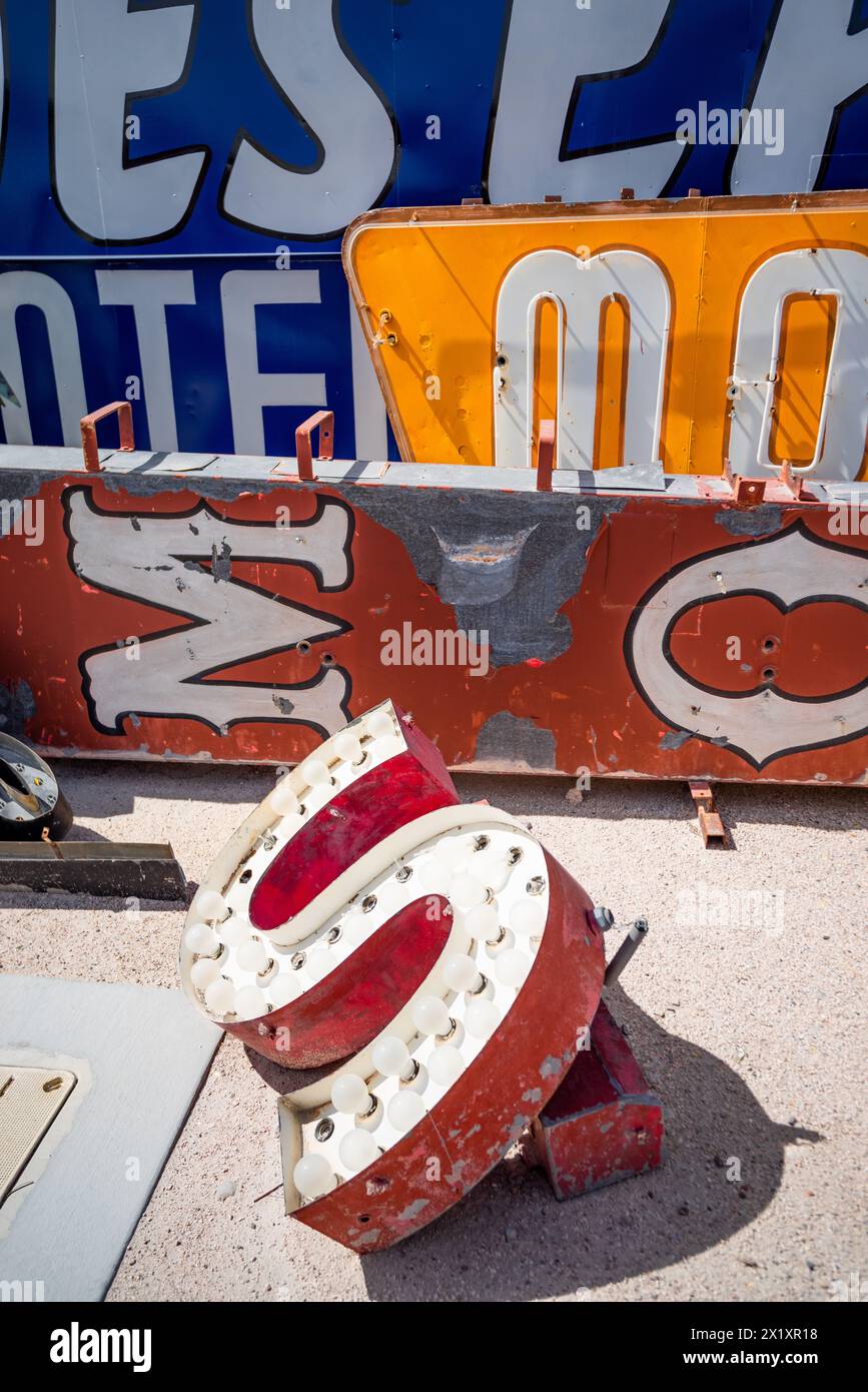 Abandoned and discarded signs in the Neon Museum aka Neon boneyard in Las Vegas, Nevada. Stock Photo