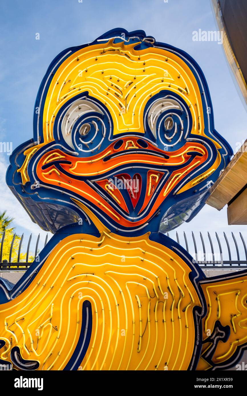 Abandoned and discarded neon duck sign in the Neon Museum aka Neon boneyard in Las Vegas, Nevada. Stock Photo