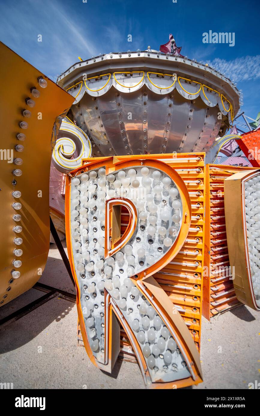 Abandoned and discarded neon signs in the Neon Museum aka Neon boneyard in Las Vegas, Nevada. Stock Photo