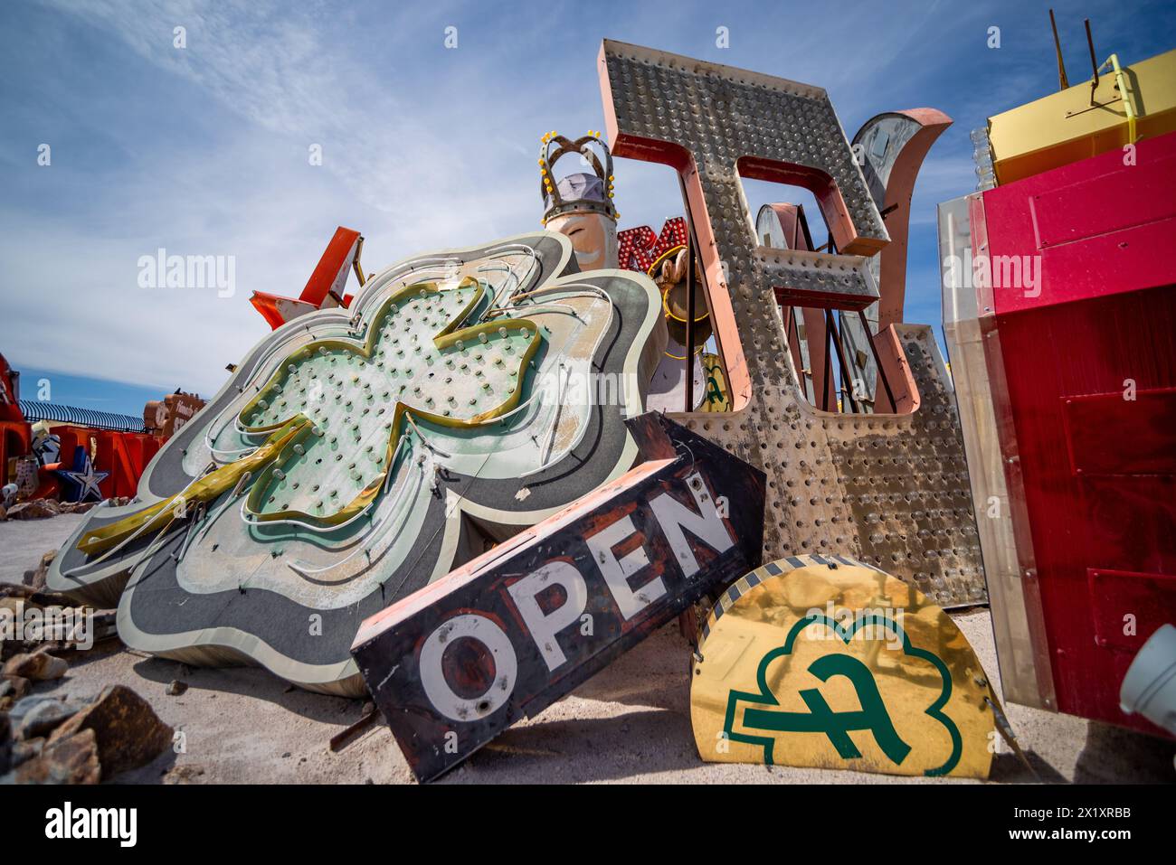 Abandoned and discarded neon Open sign in the Neon Museum aka Neon boneyard in Las Vegas, Nevada. Stock Photo