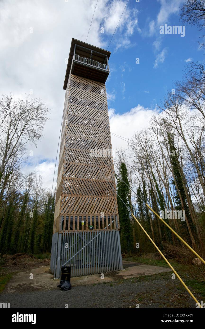 forest flyover zipline tower in colin glen forest park west belfast northern ireland uk Stock Photo